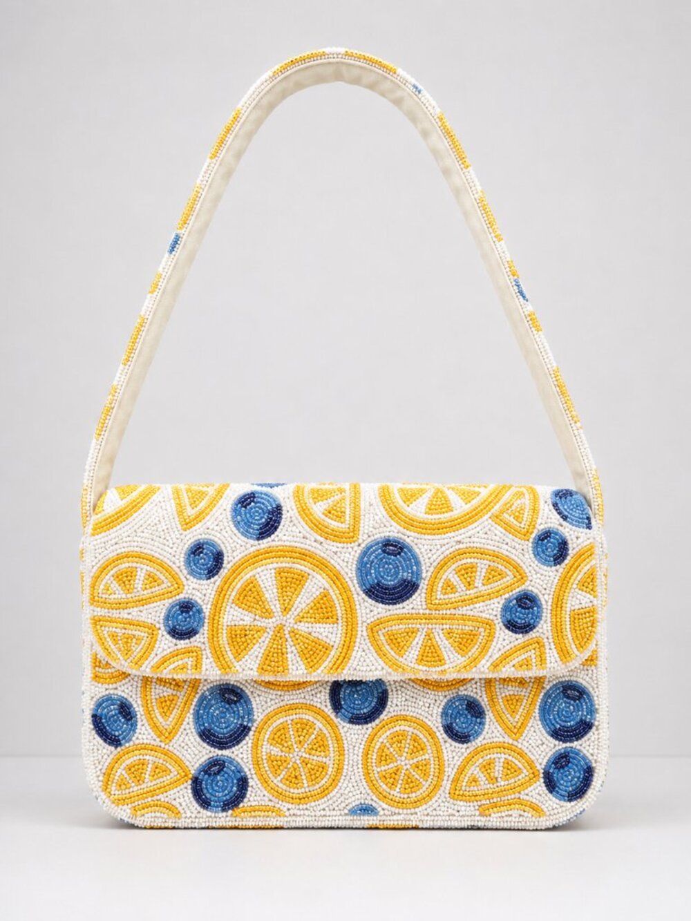 Beaded Lemon & Blueberry Shoulder Bag | Beaded Summer Shoulder Purse